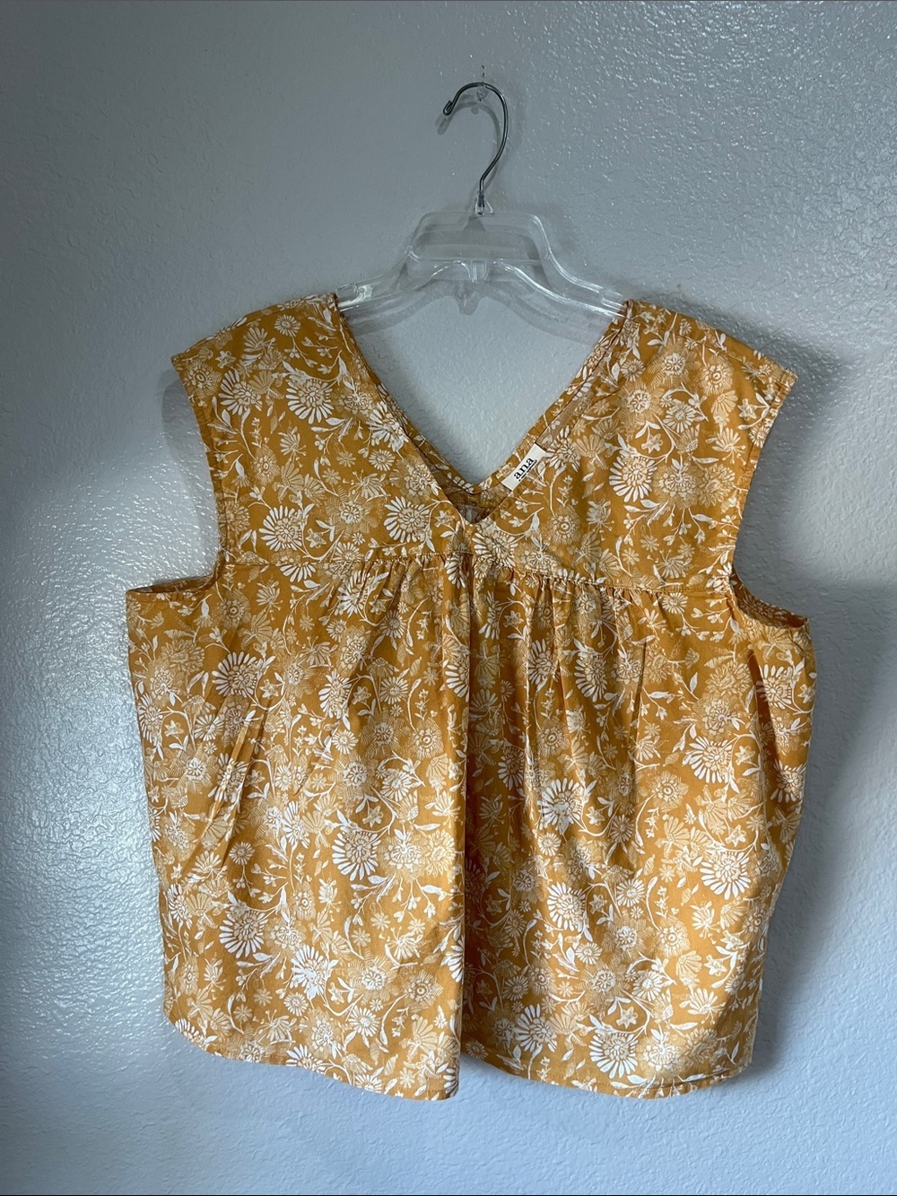 a.n.a Mustard Yellow Floral V-Neck Sleeveless Tank Sz XXL Vacay Summer TC0519